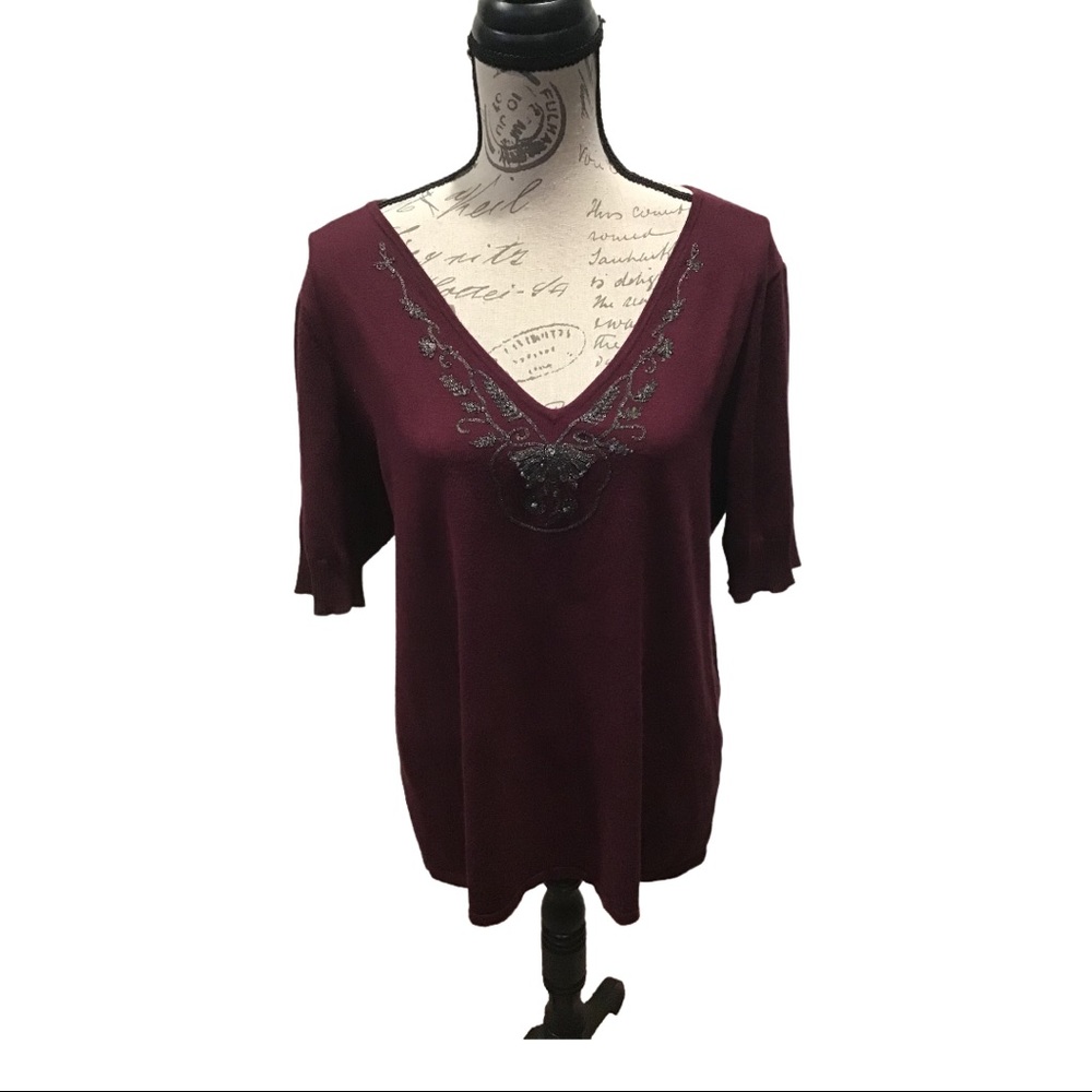 Coldwater Creek V-Neck Embroidered Sweater 1X